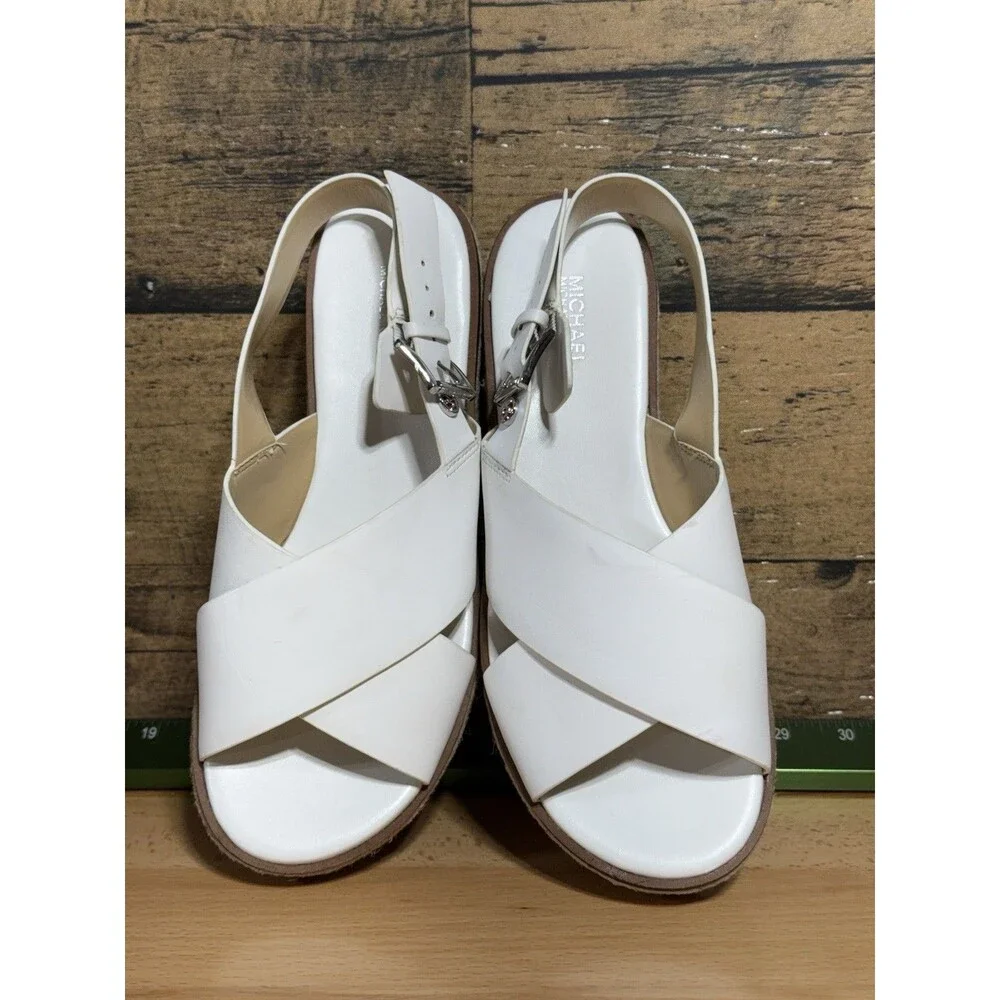 🔥🔥🔥MK White Leather Slingback Sandals Size 37.5 US 7.5